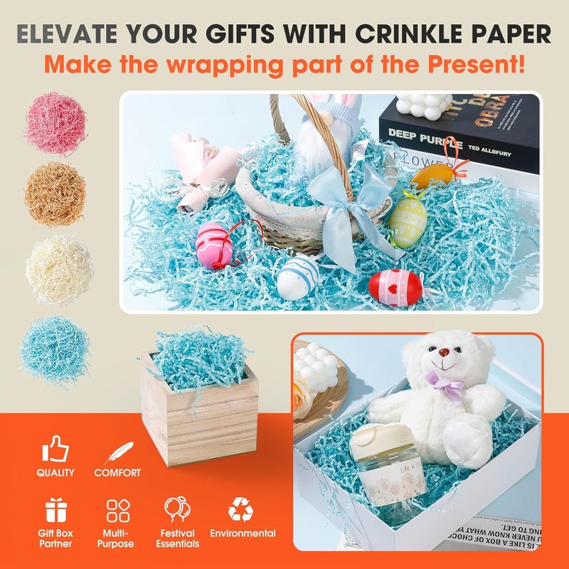 AODESTINY 2.2LBS Crinkle Cut Paper Shred Filler, Shredded Paper for Gift Bag Box Basket, Packing Grass Cushion Crinkle Shred Filler for Christmas Wedding Birthday Bridesmaid Engagement-Blue - Image 3